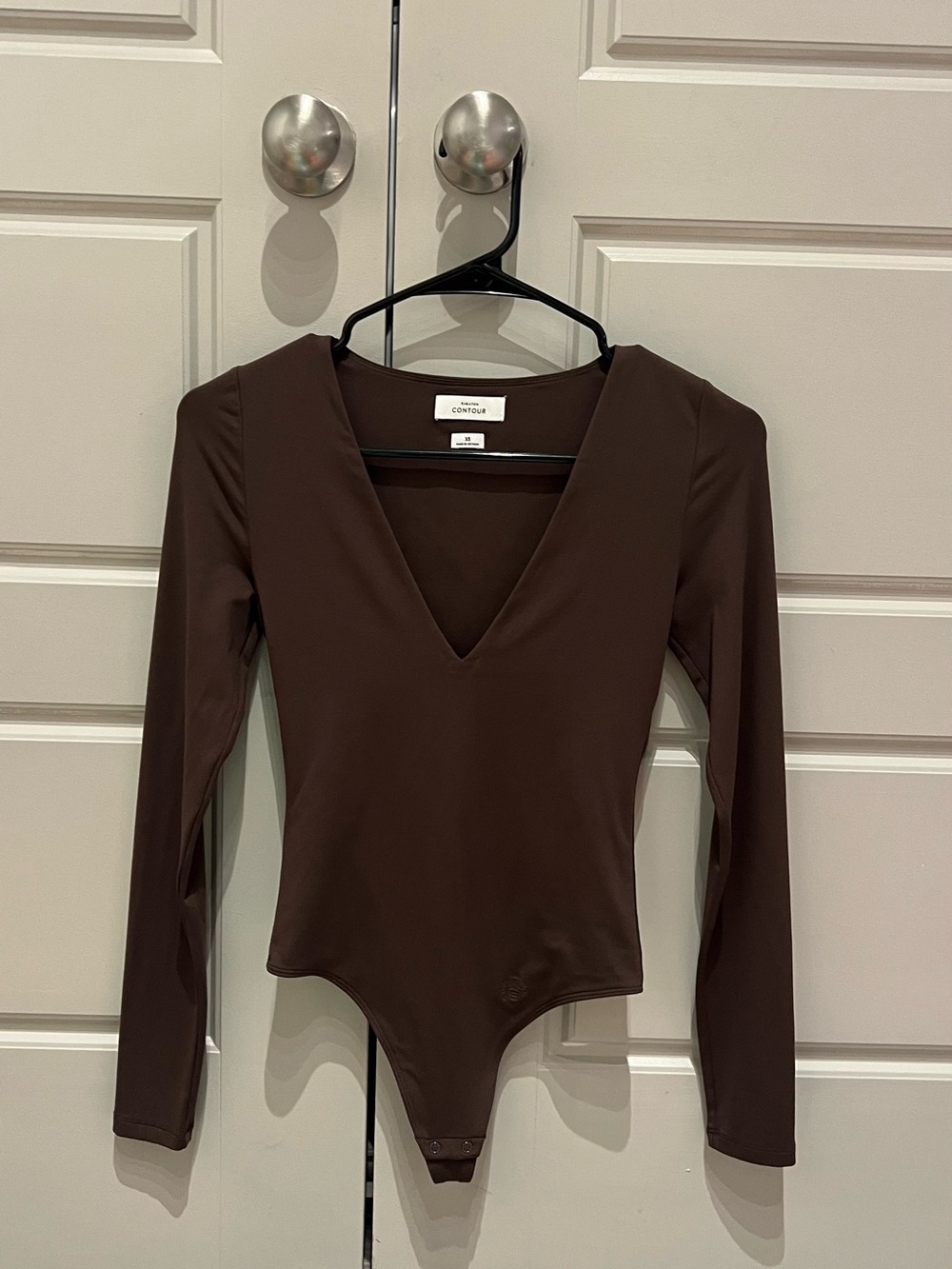 Aritzia Chocolate Brown V Long Sleeve Bodysuit